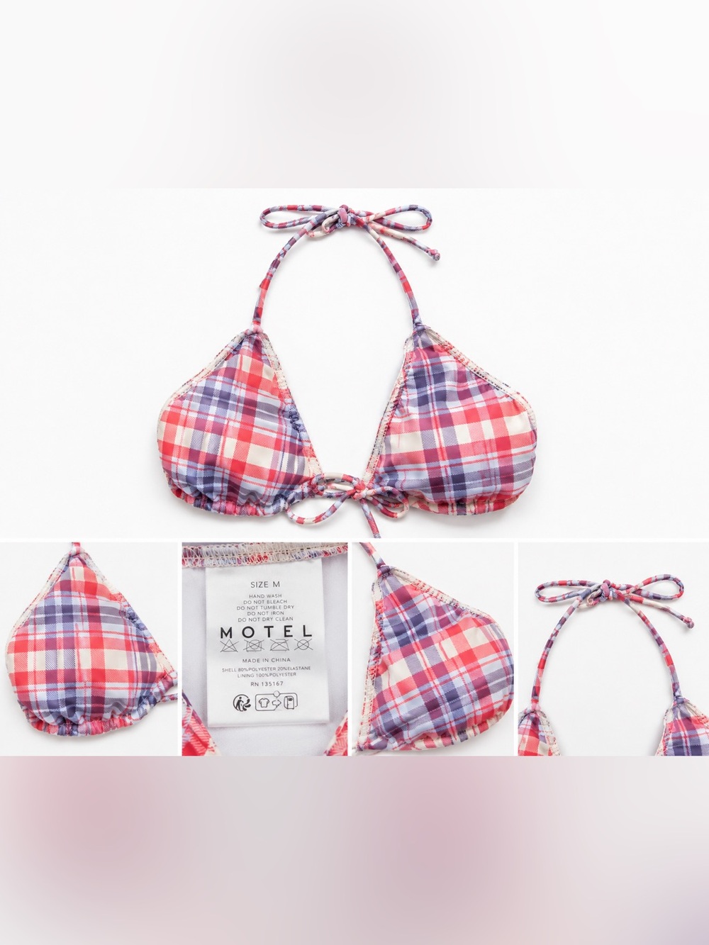 MOTEL Plaid Triangle Bikini Top
Size: Medium orig $42